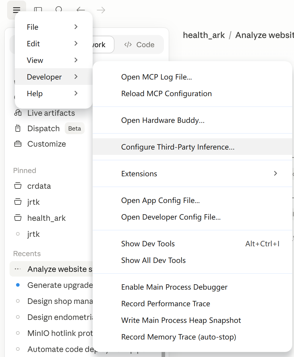 Developer菜单和Configure Third-Party Inference